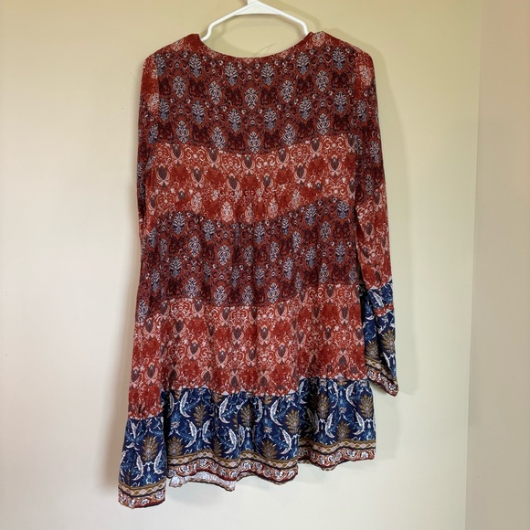 hem &‎ thread NWT Boho Short dress Long Sleeve Flowy Rayon - Picture 4 of 9